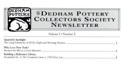 Dedham Pottery Collectors Society Newsletter Volume 1 – Number 3